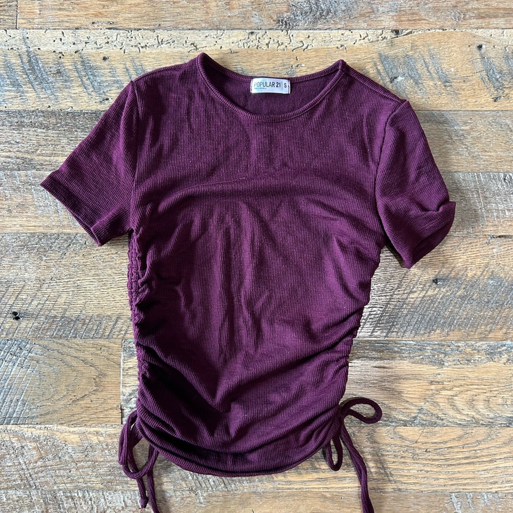 Burgundy Ribbed Short Sleeve Top